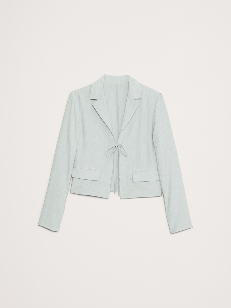 Crinkle Tie-Front Cropped Blazer