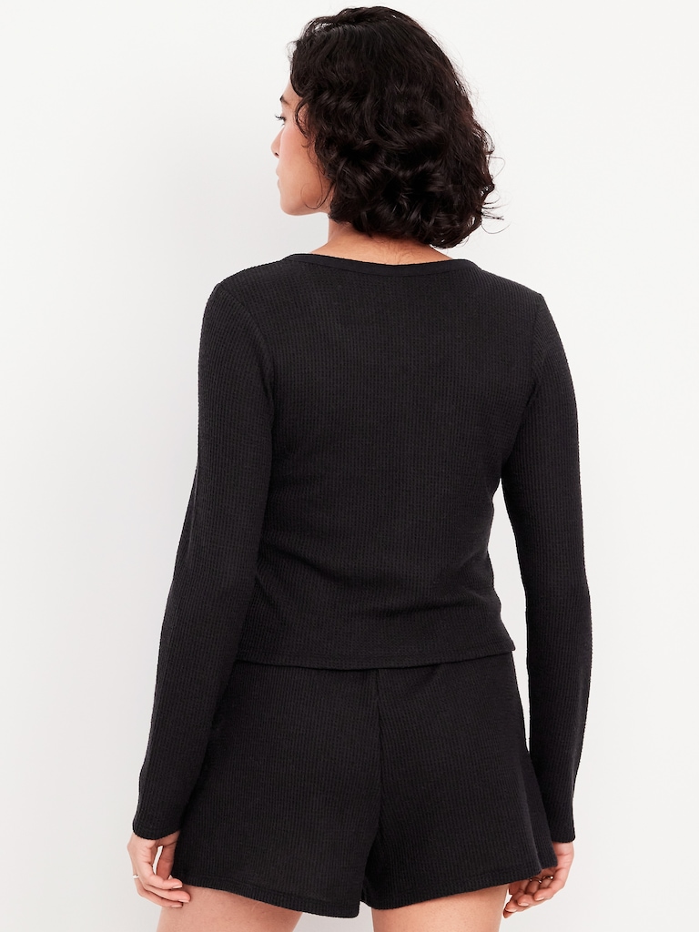 Button-Down Waffle-Knit Sleep Top