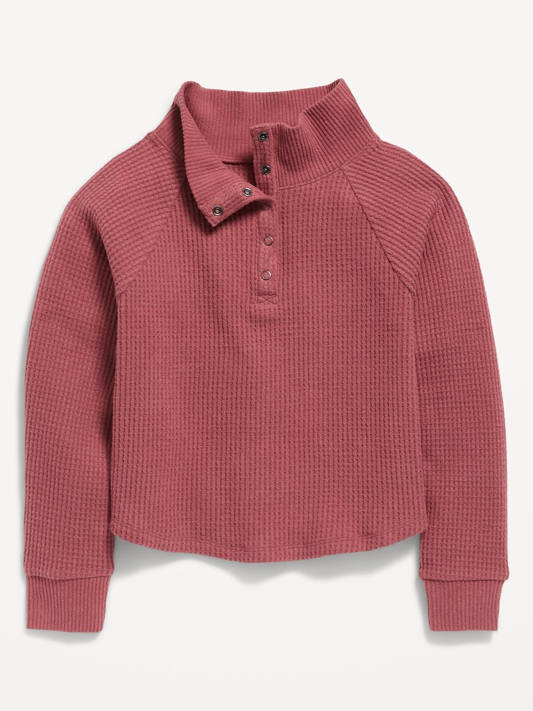 CozePlush Waffle-Knit Henley Top for Girls