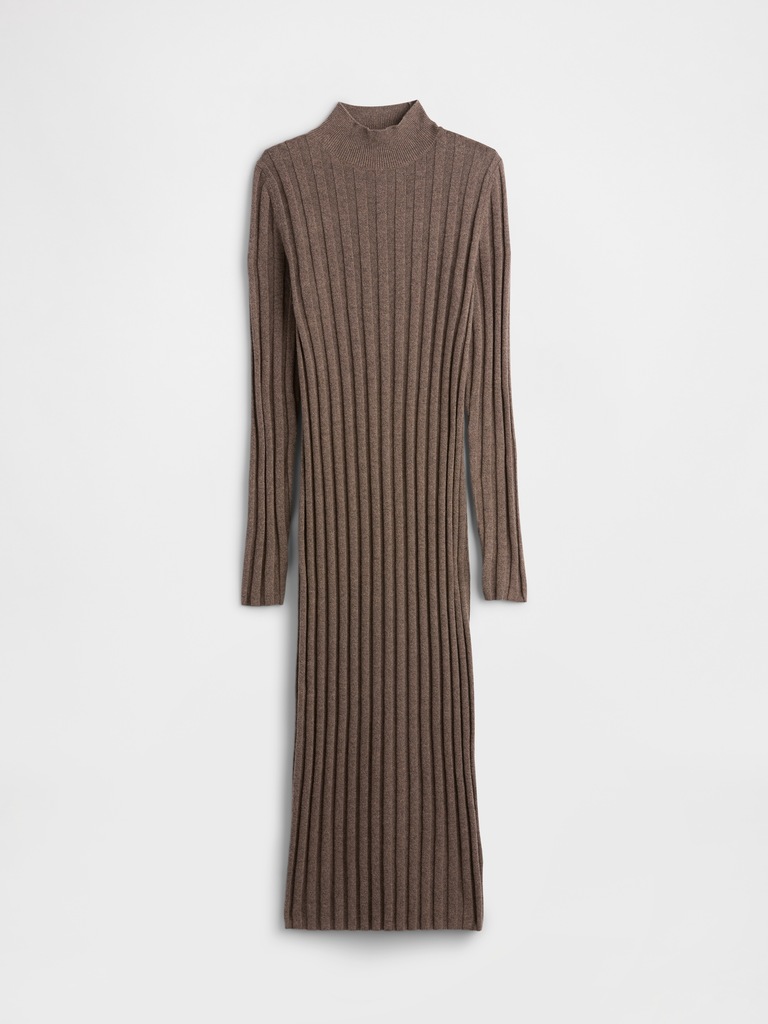 CashSoft Ribbed Mockneck Midi Dress