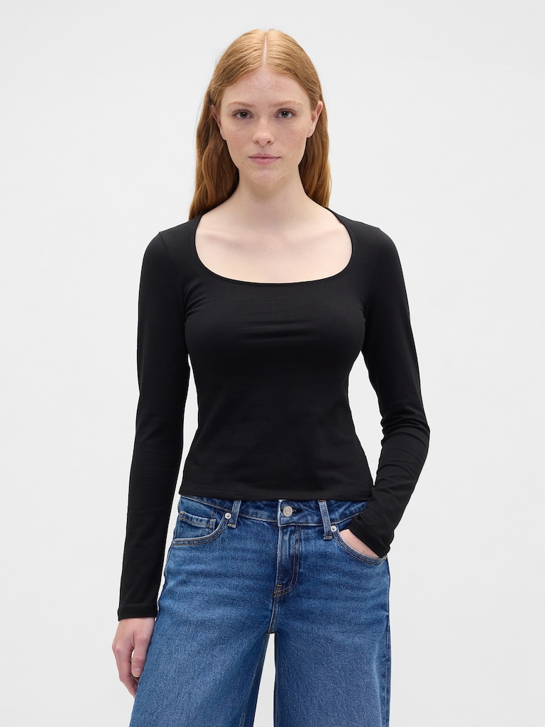Stretch Jersey Scoopneck Top