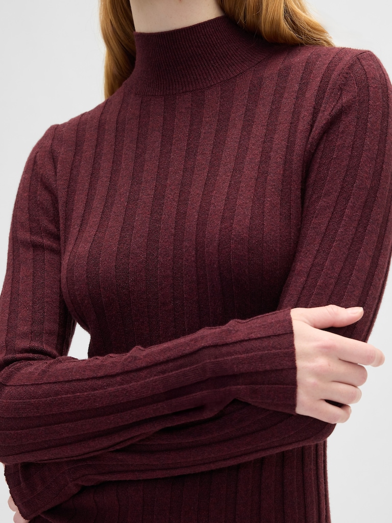 CashSoft Ribbed Mockneck Midi Dress