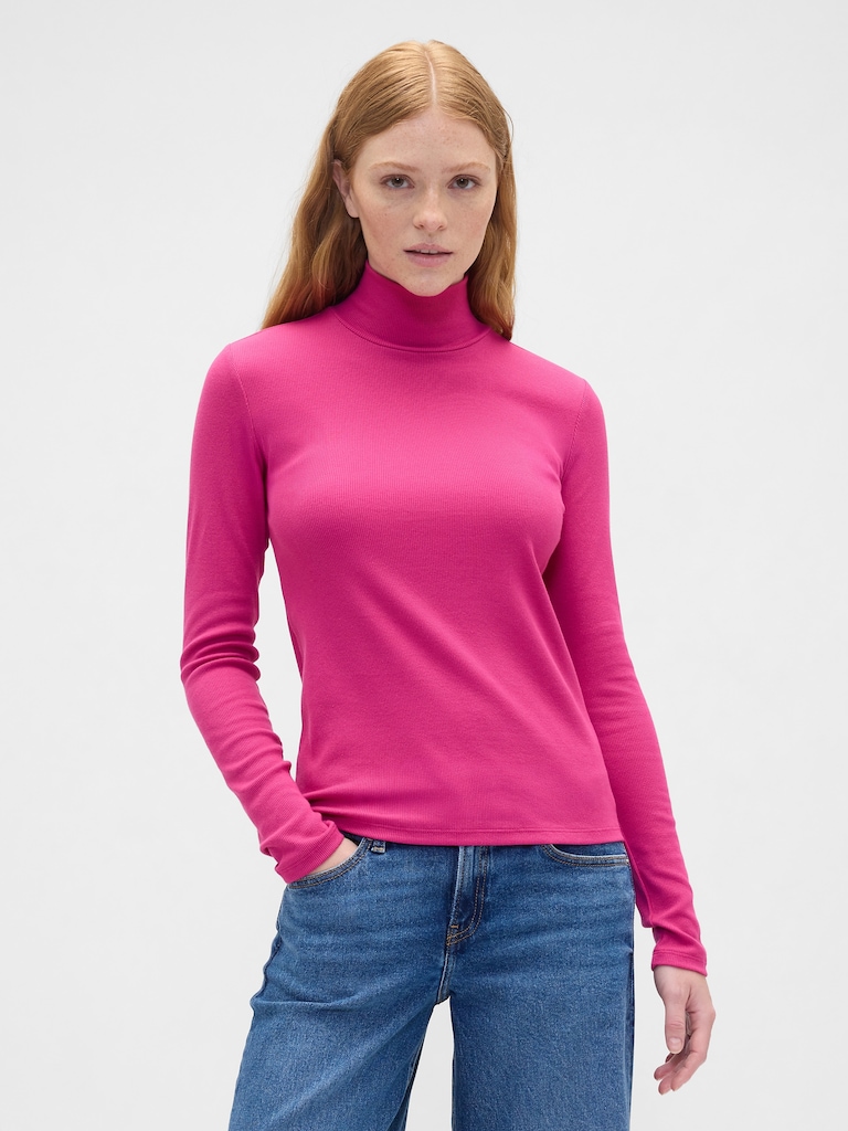 Ribbed Turtleneck T-Shirt