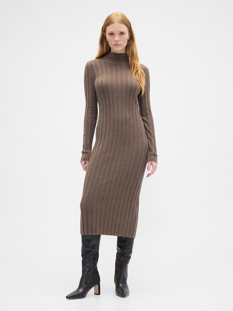 CashSoft Ribbed Mockneck Midi Dress