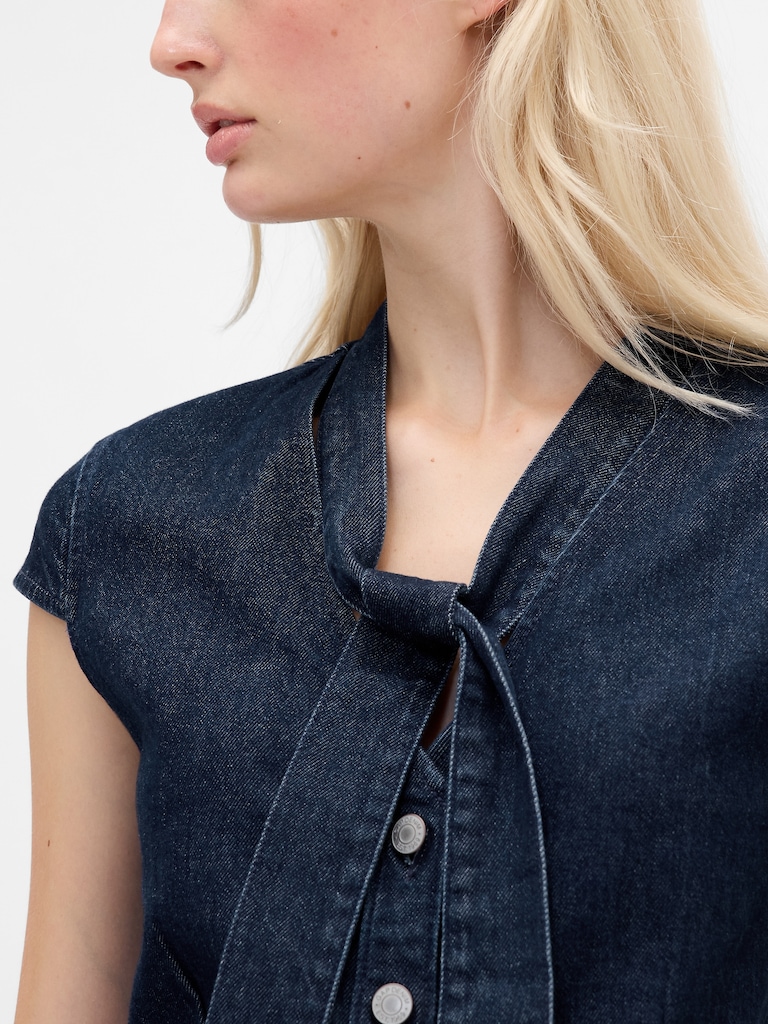 Denim Tie-Neck Top