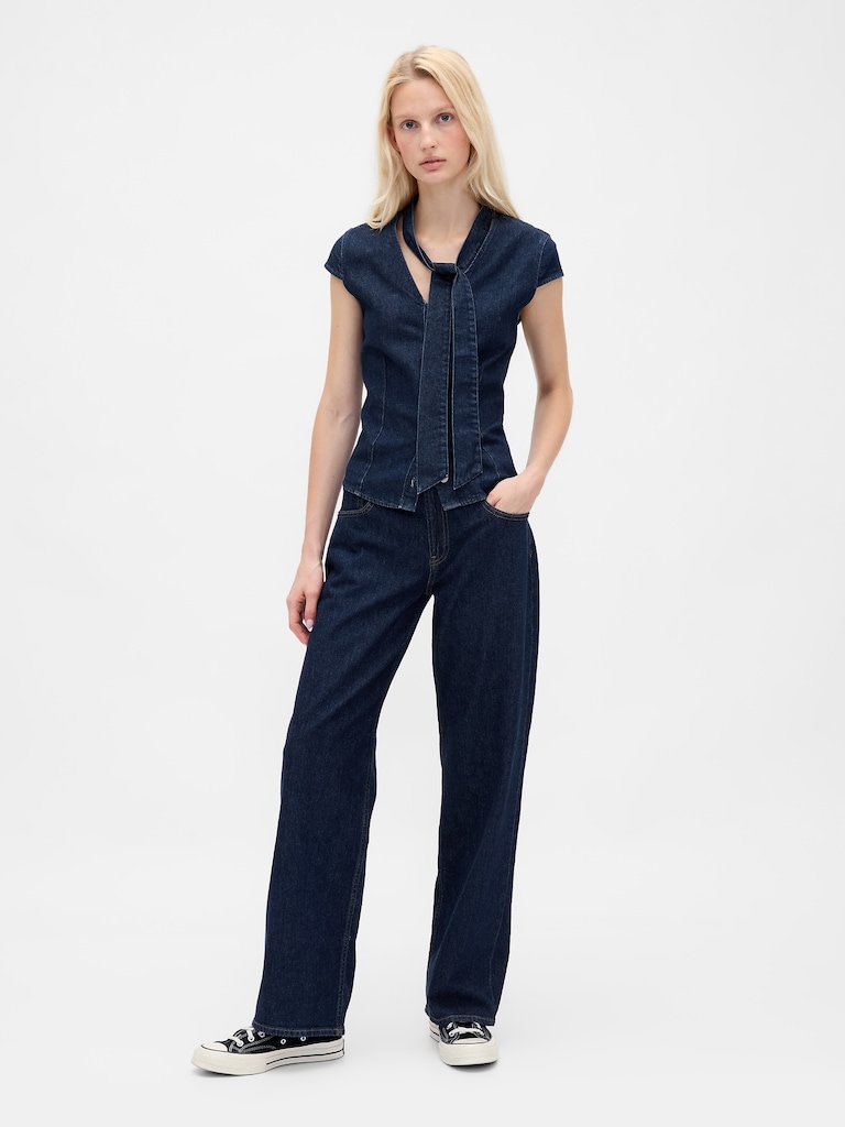 Denim Tie-Neck Top