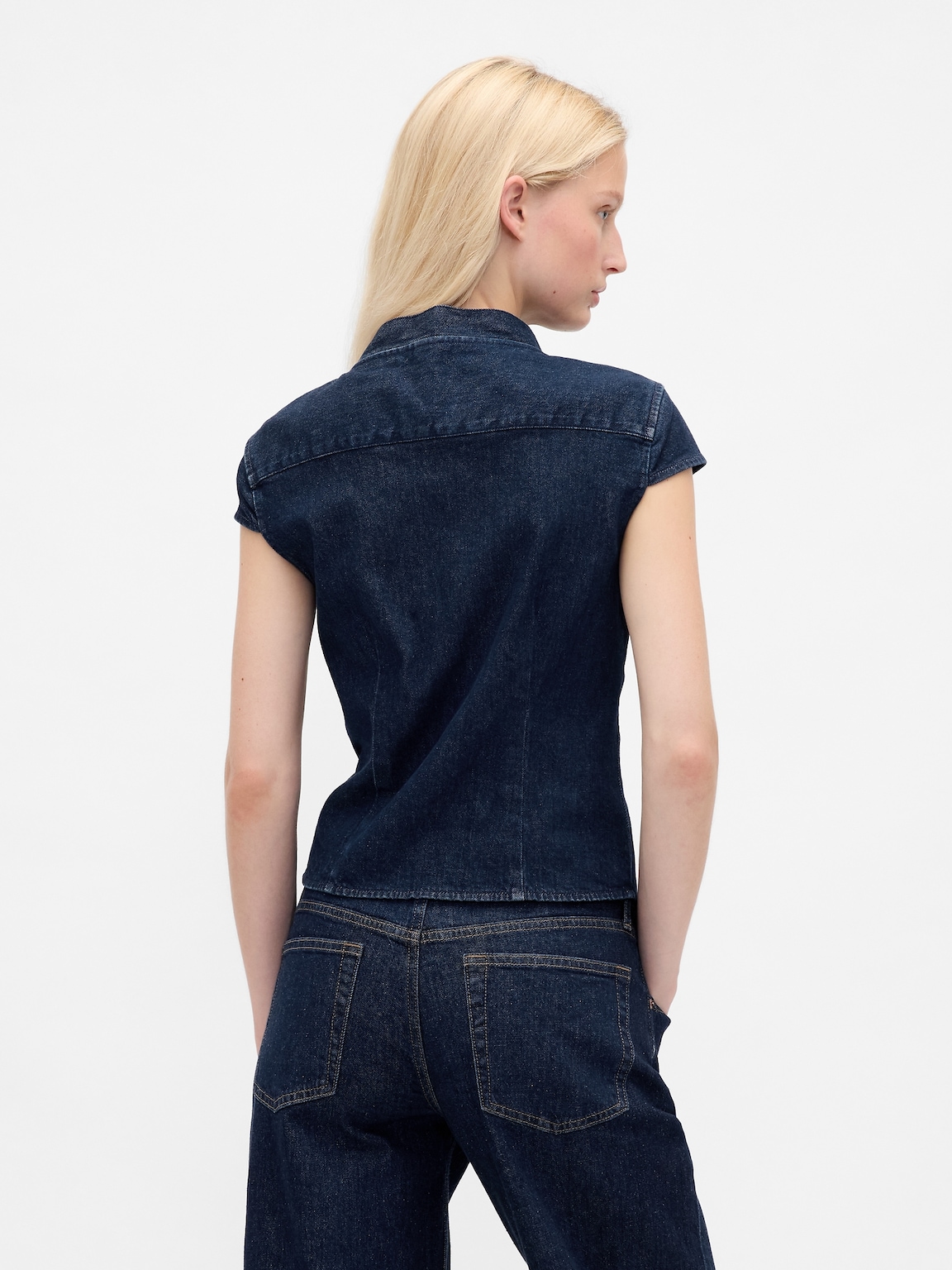 Denim Tie-Neck Top