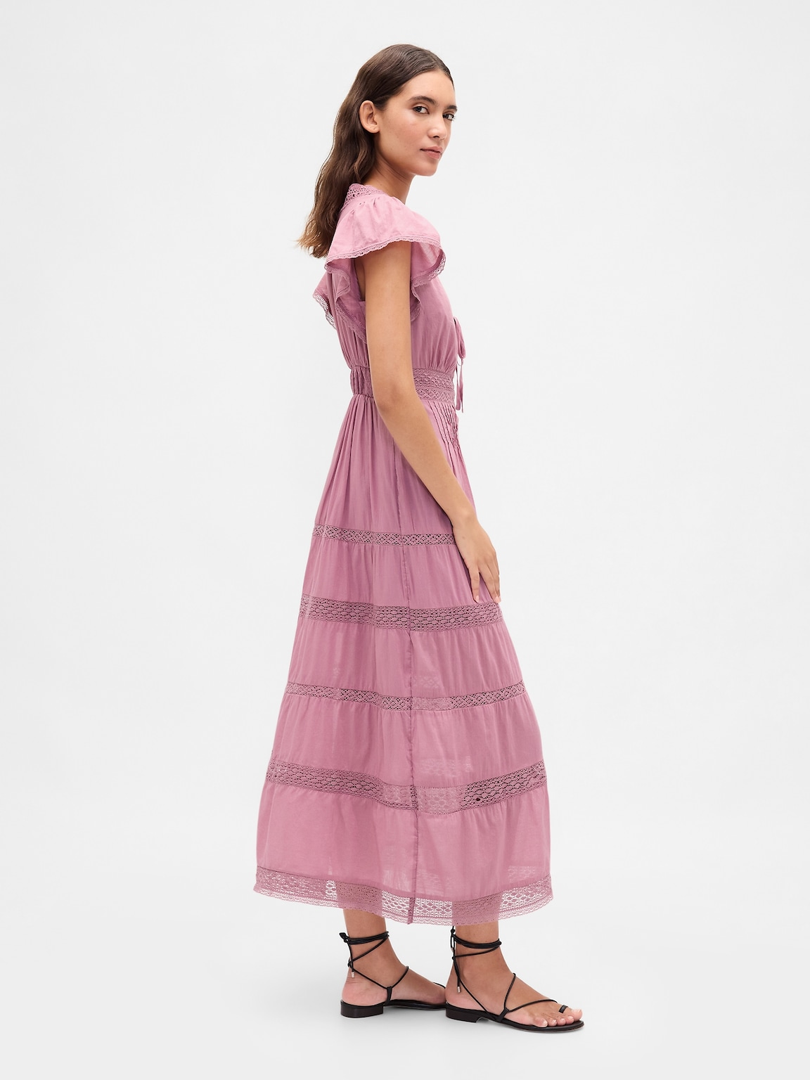 Lace-Trim Midi Dress