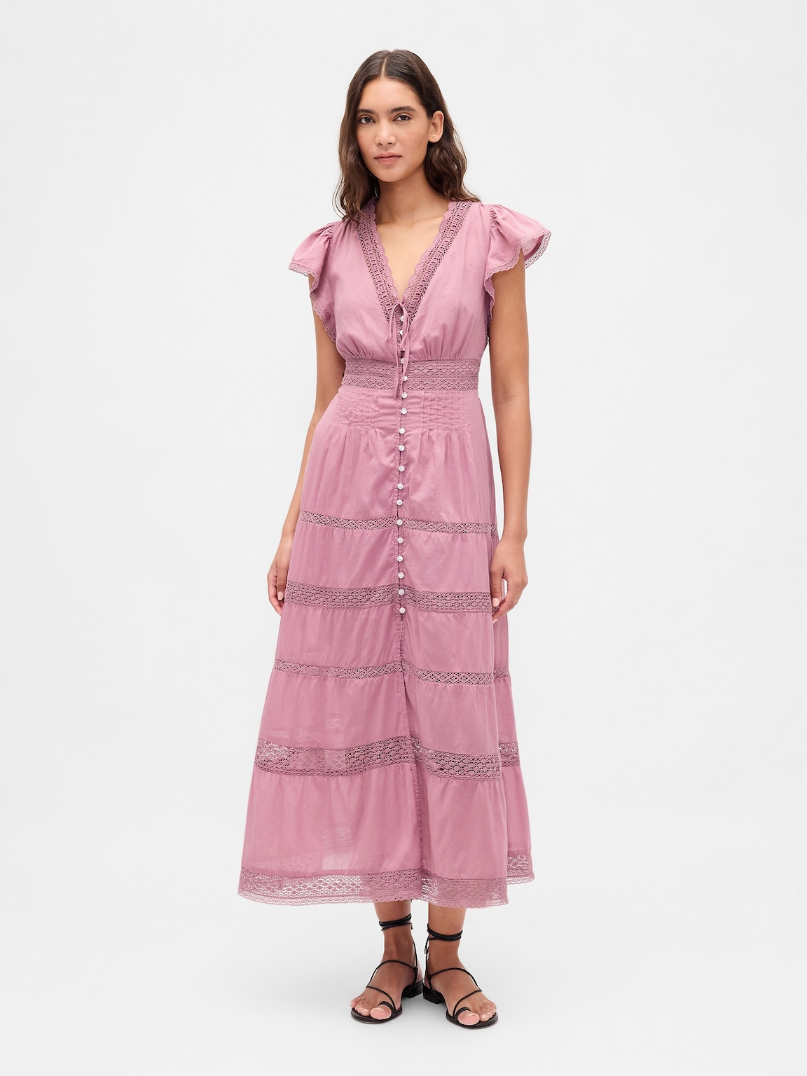 Lace-Trim Midi Dress