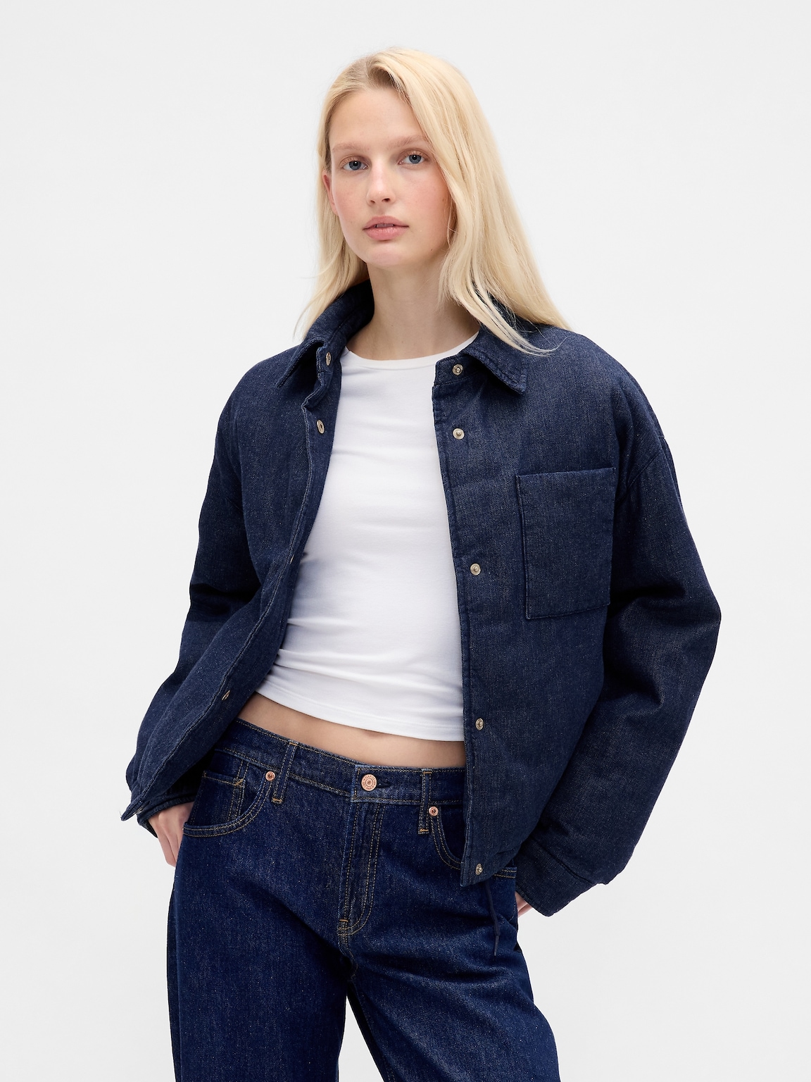 Denim Crop Puffer Jacket