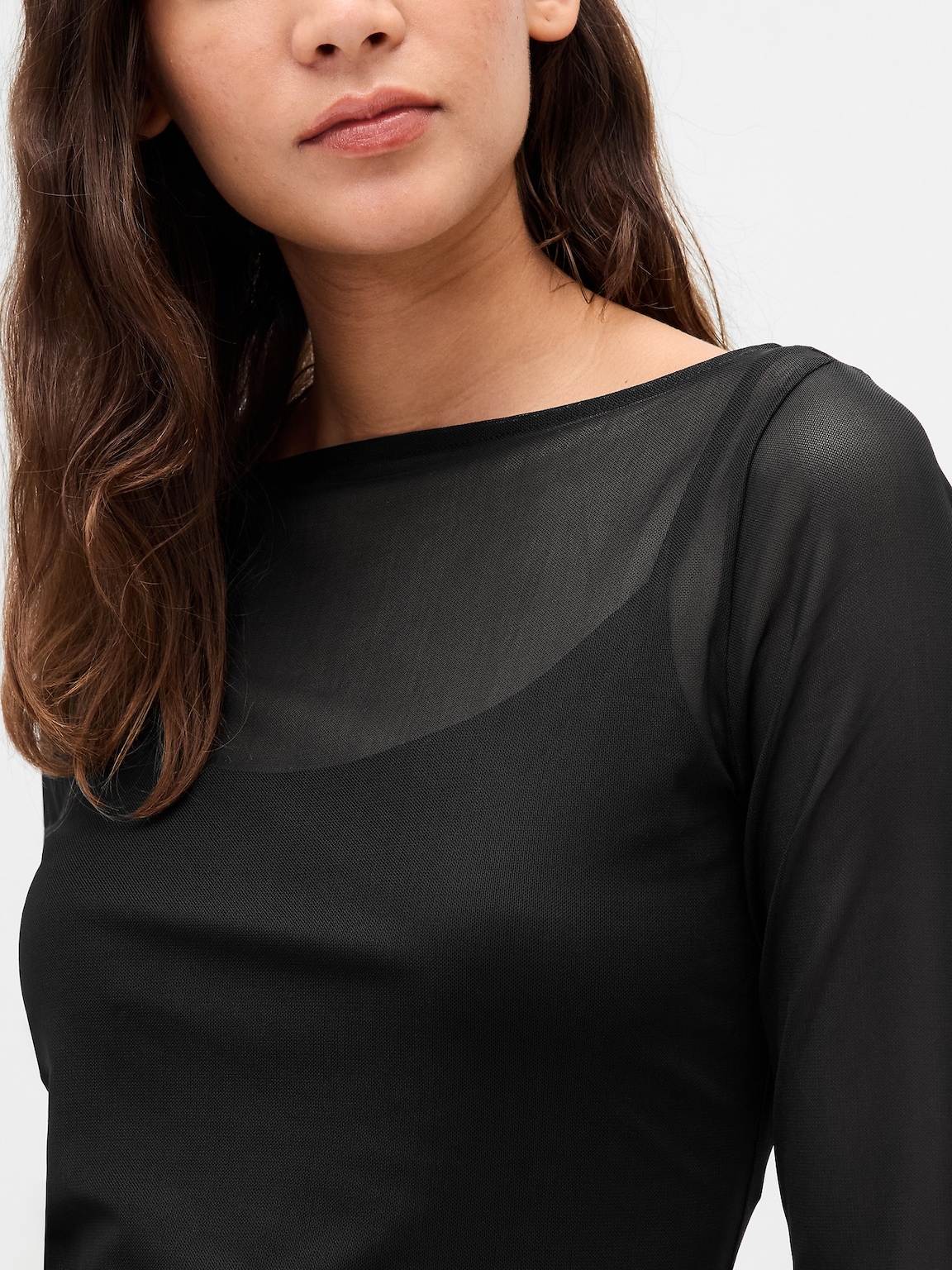 Mesh Boatneck Mini Dress