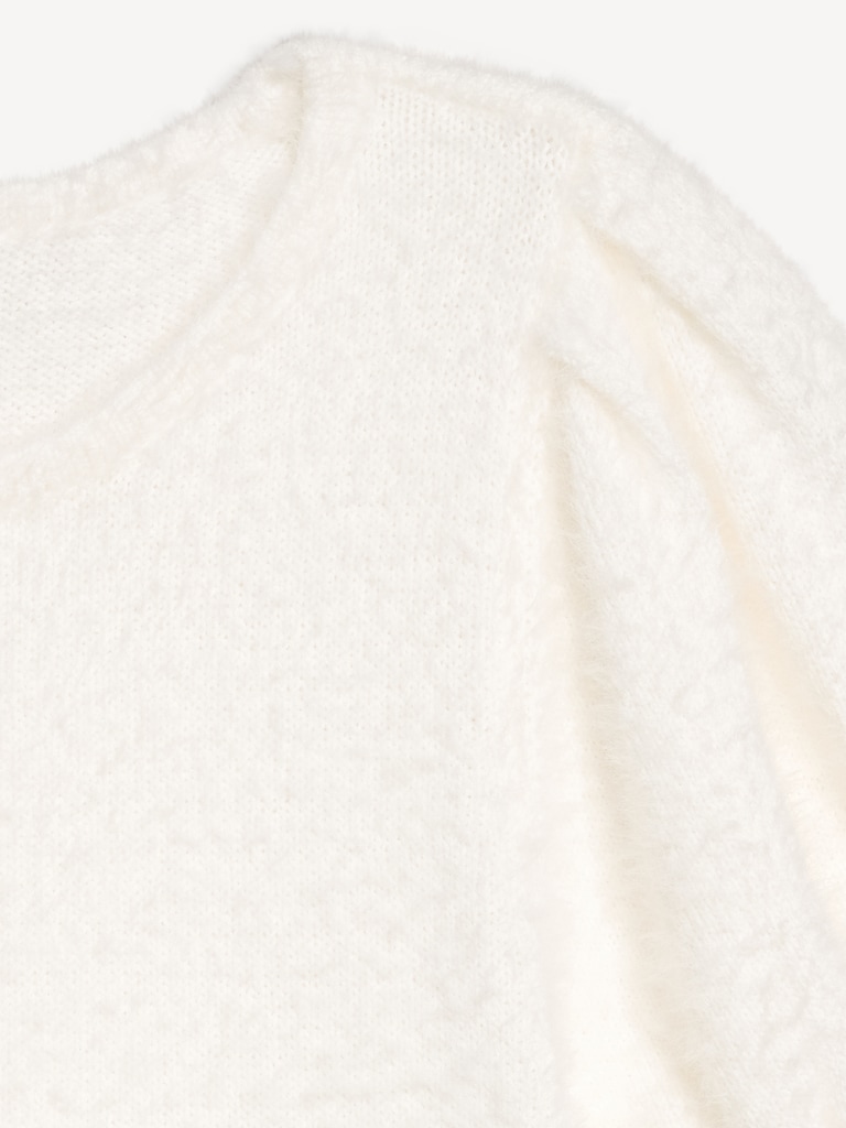 Cropped Puff-Sleeve Eyelash Sweater