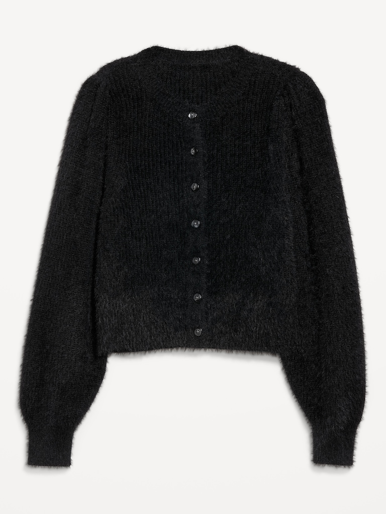 Cropped Eyelash Cardigan Sweater