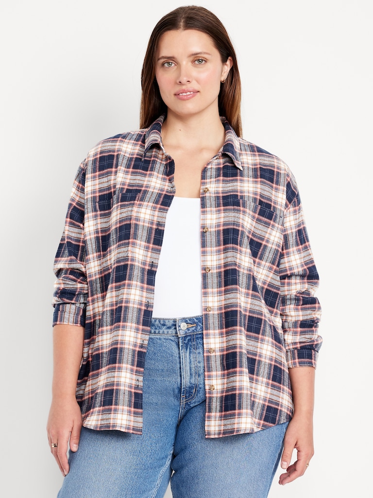 Plaid Flannel Button-Down Boyfriend Shirt