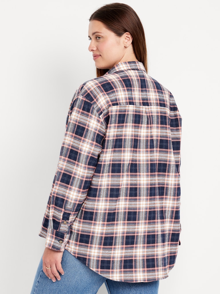 Plaid Flannel Button-Down Boyfriend Shirt