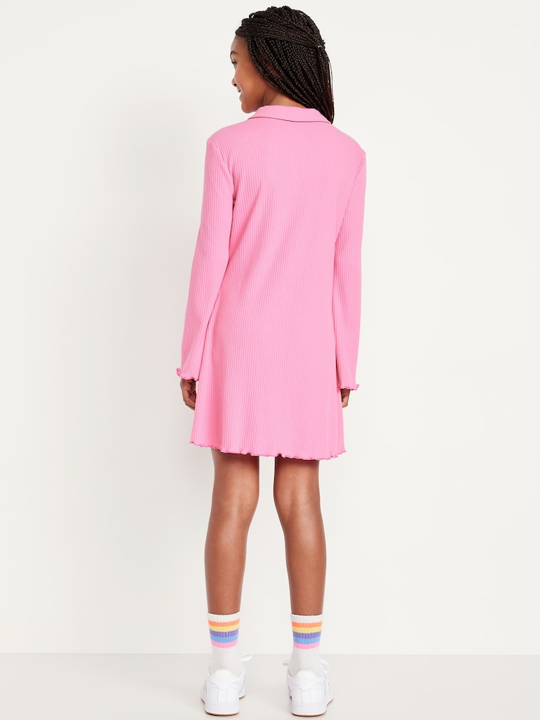 Long-Sleeve Fit and Flare Ribbed Polo Dress for Girls