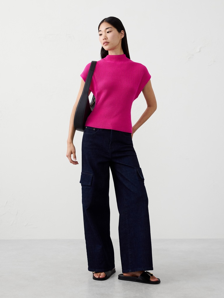 Ribbed Mock-Neck Sweater Shell