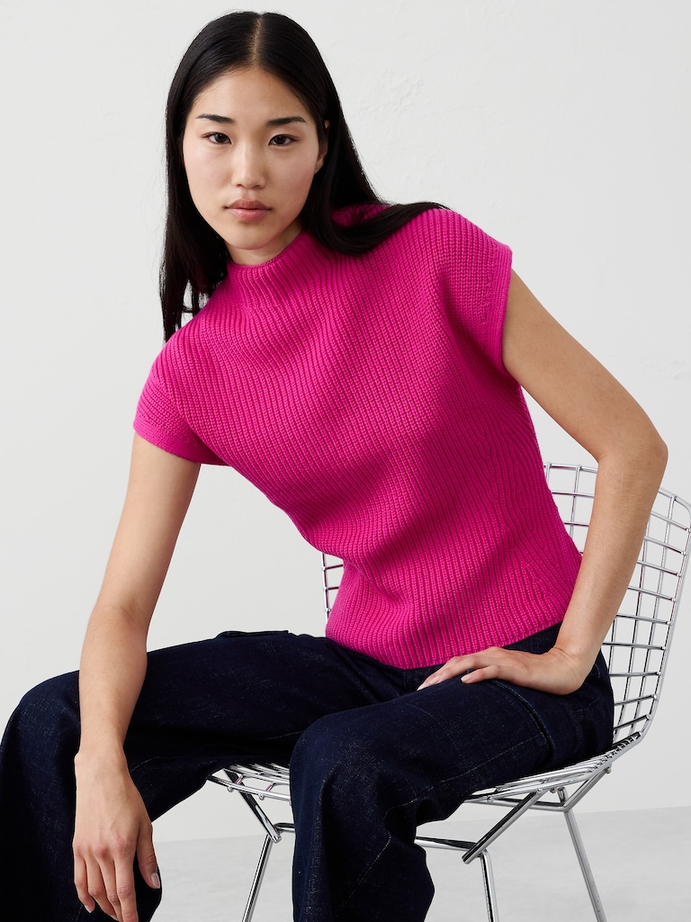 Ribbed Mock-Neck Sweater Shell