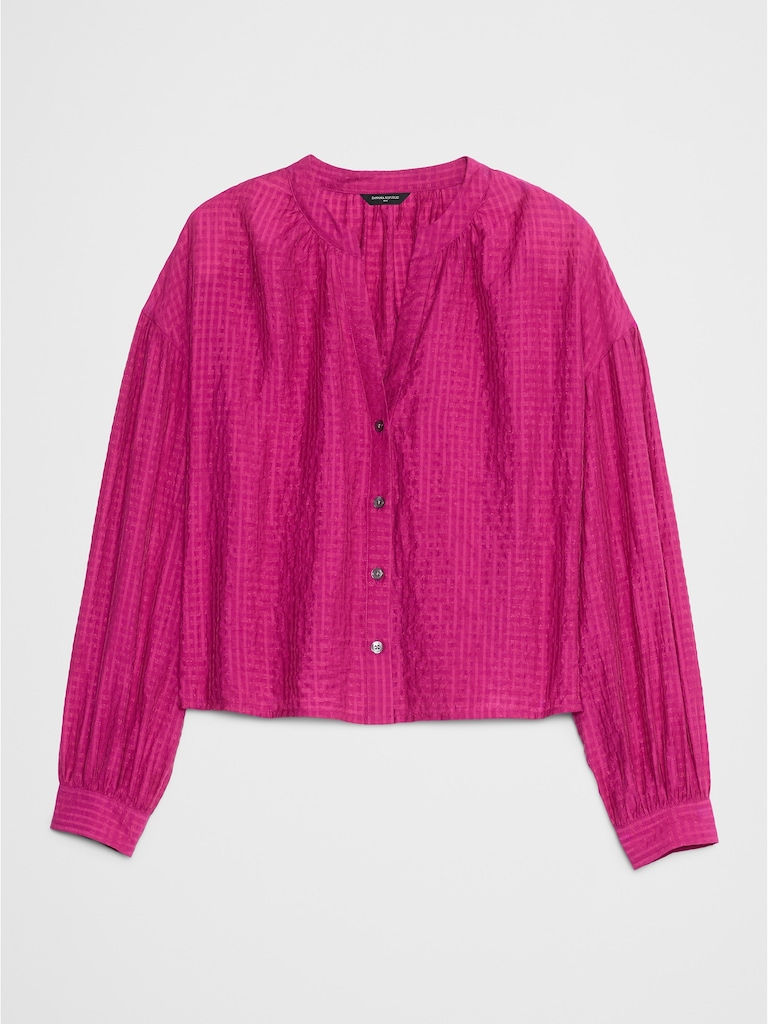 Jacquard Puff-Sleeve Top