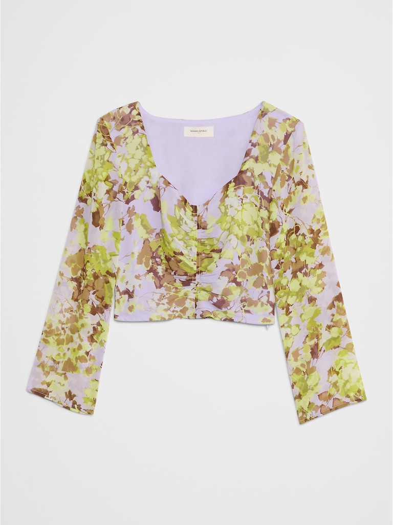 Cropped Shirred Sweetheart-Neck Top