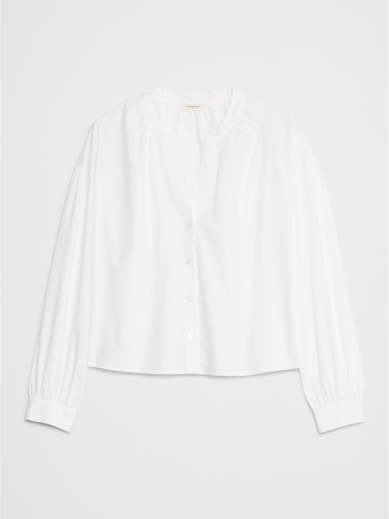 Poplin Puff-Sleeve Buttoned Top