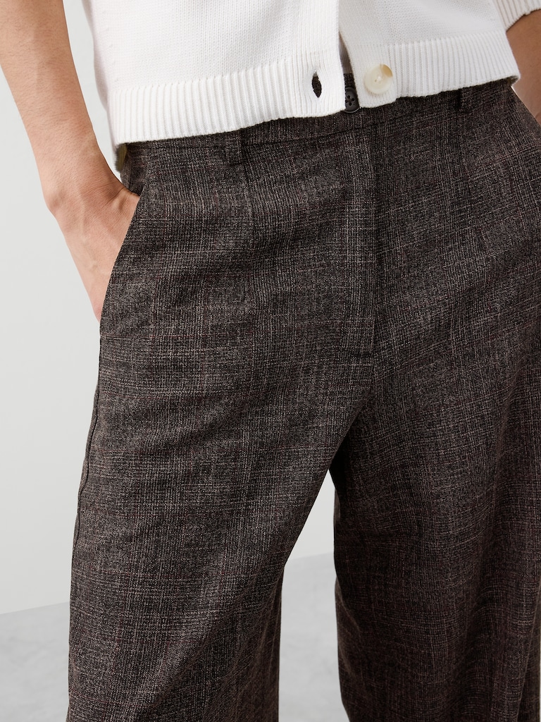Wide-Leg High-Rise Plaid Trouser