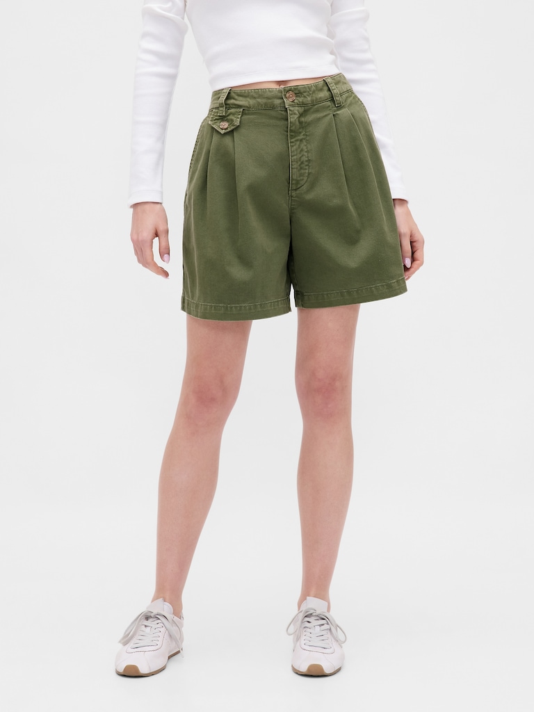 6" Mid Rise Twill Pleated Trouser Shorts