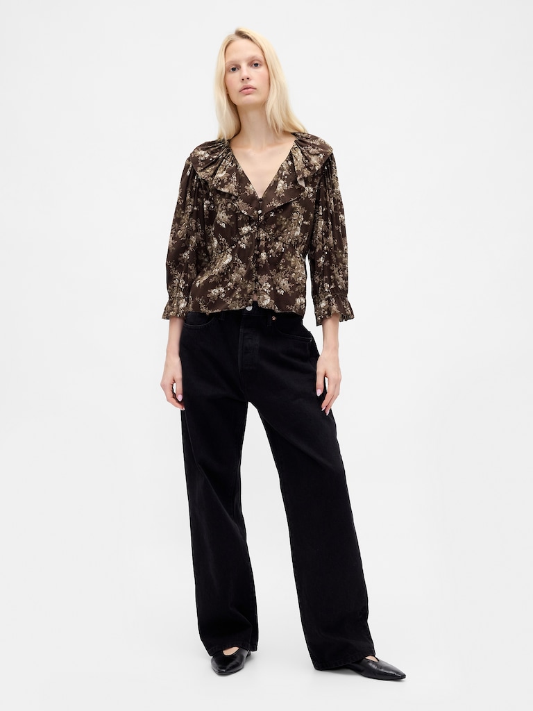 Ruffle Collar V-Neck Top