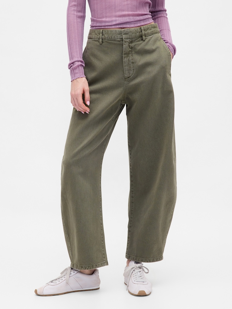 Mid Rise Twill Barrel Pants