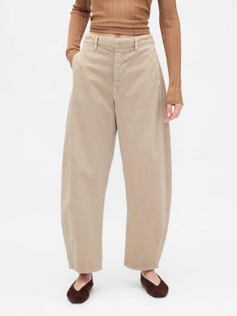 Mid Rise Twill Barrel Pants