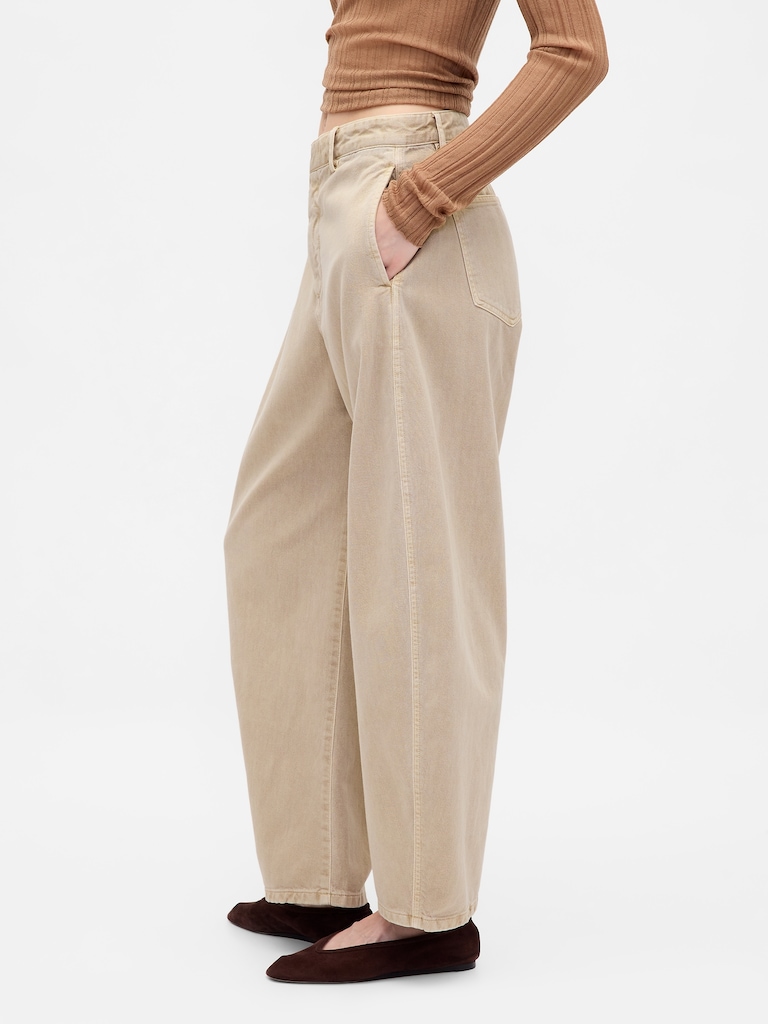 Mid Rise Twill Barrel Pants