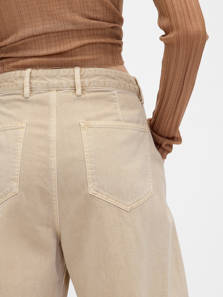 Mid Rise Twill Barrel Pants