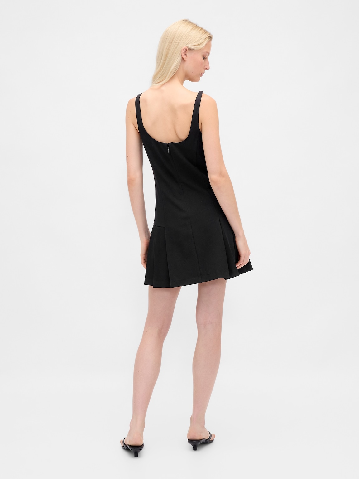 Square-Neck Pleated Mini Dress