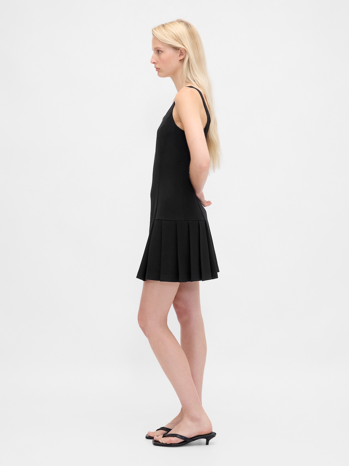Square-Neck Pleated Mini Dress