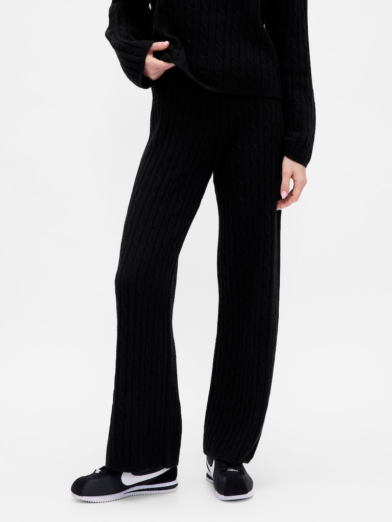 CashSoft Cable-Knit Sweater Pants