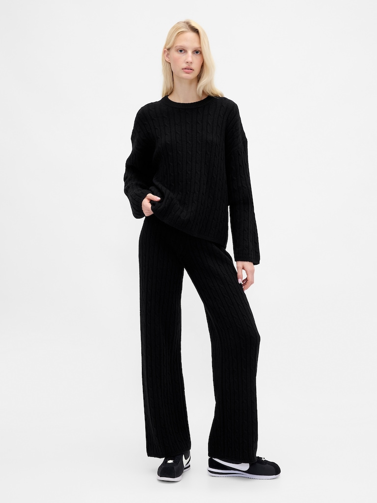 CashSoft Cable-Knit Sweater Pants