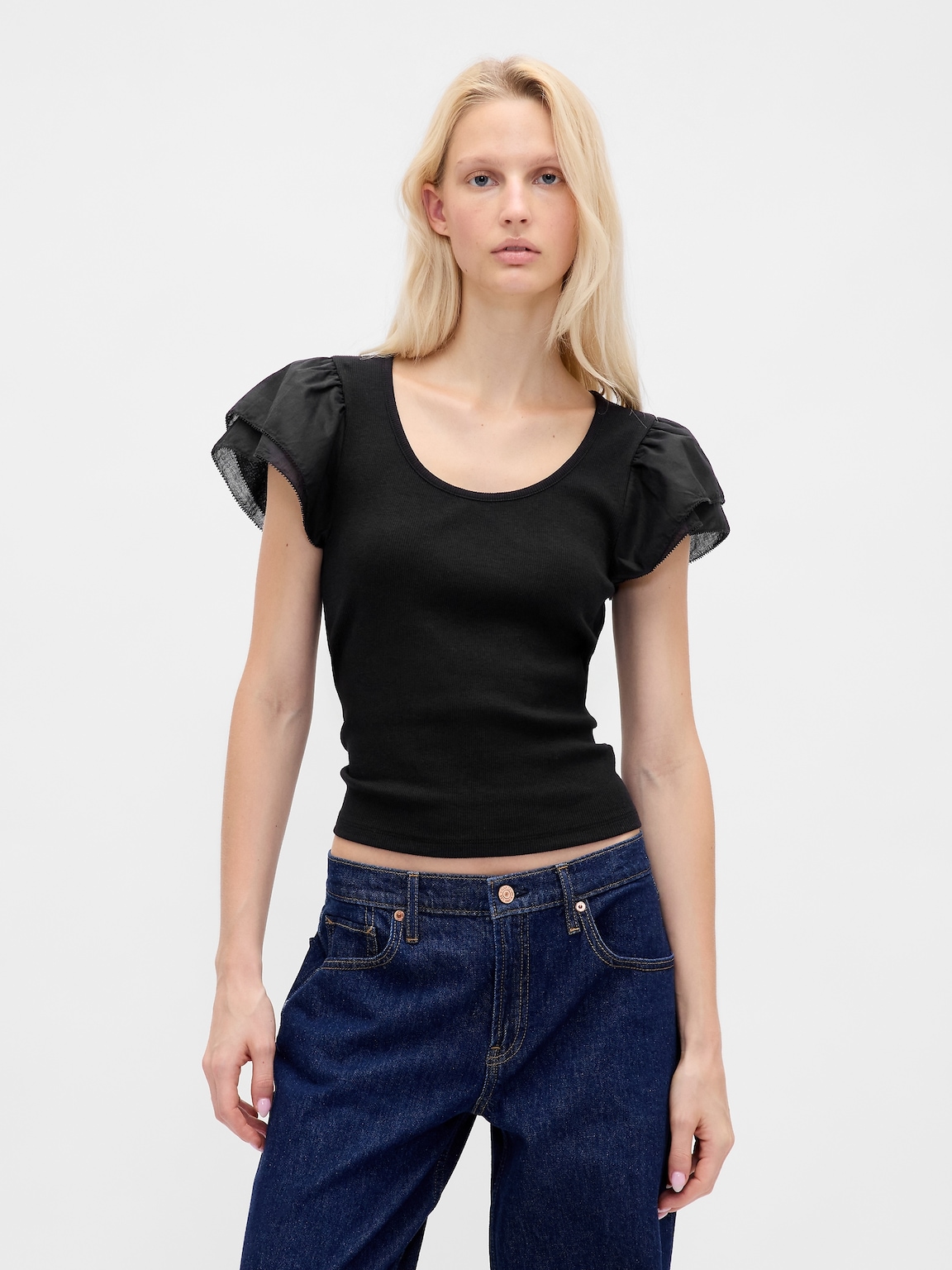 Modern Ruffle Puff-Sleeve Crop T-Shirt