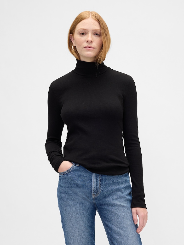 Ribbed Turtleneck T-Shirt