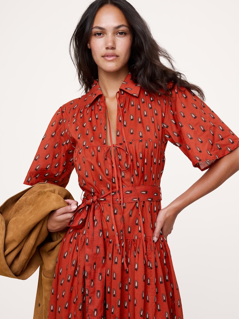 Cotton Tie-Front Shirt Dress