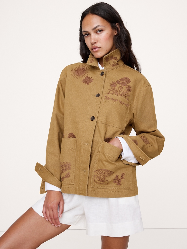 Embroidered Cotton Canvas Chore Coat