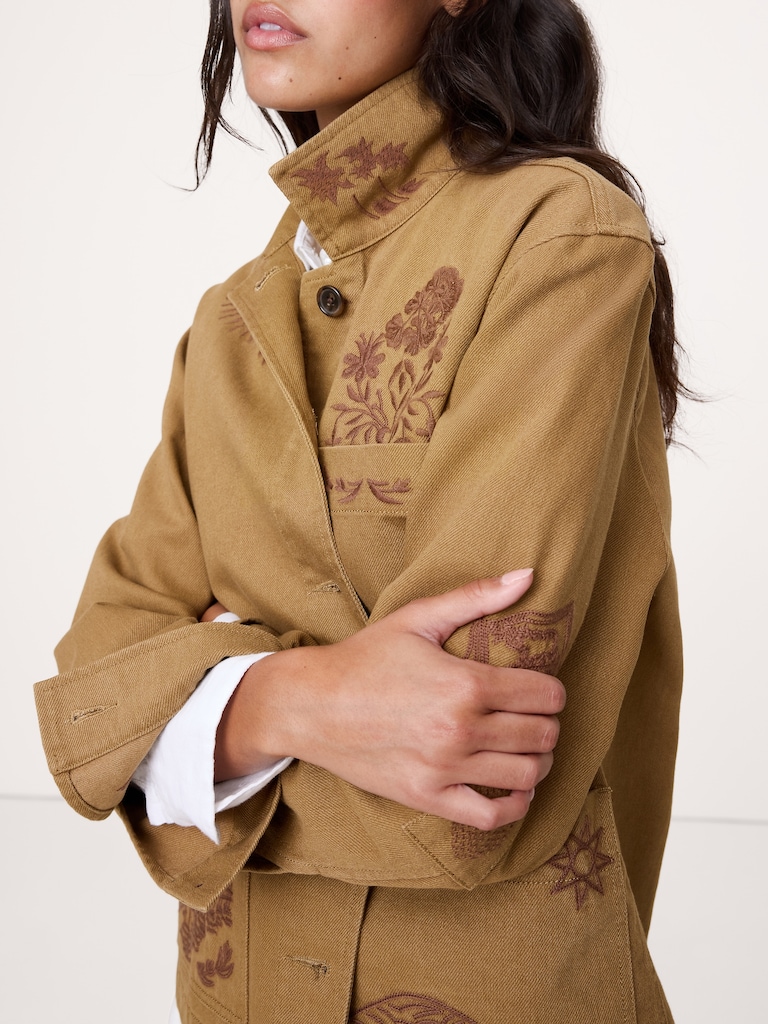 Embroidered Cotton Canvas Chore Coat