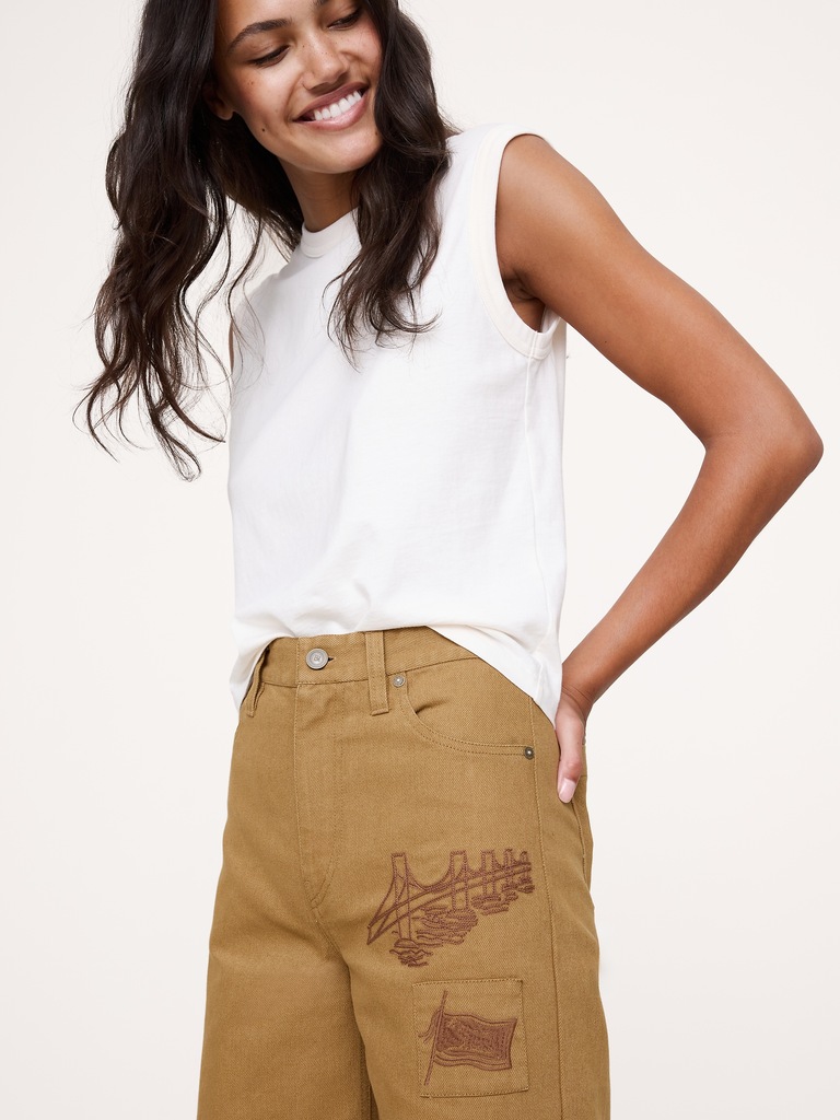 High-Rise Embroidered Cotton Canvas Relaxed-Straight Pant