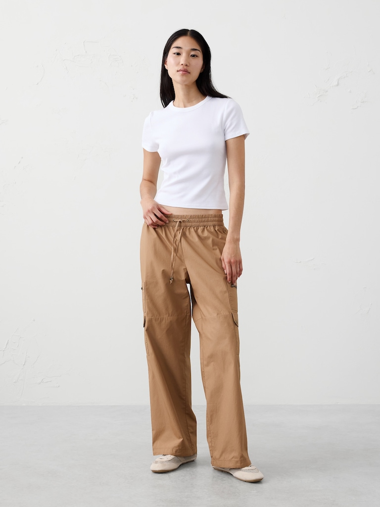 Straight High-Rise Poplin Pull-On Pant