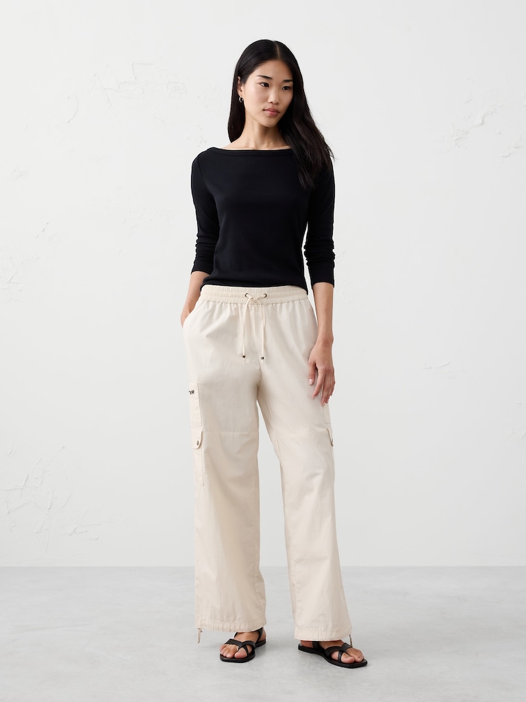 Straight High-Rise Poplin Pull-On Pant
