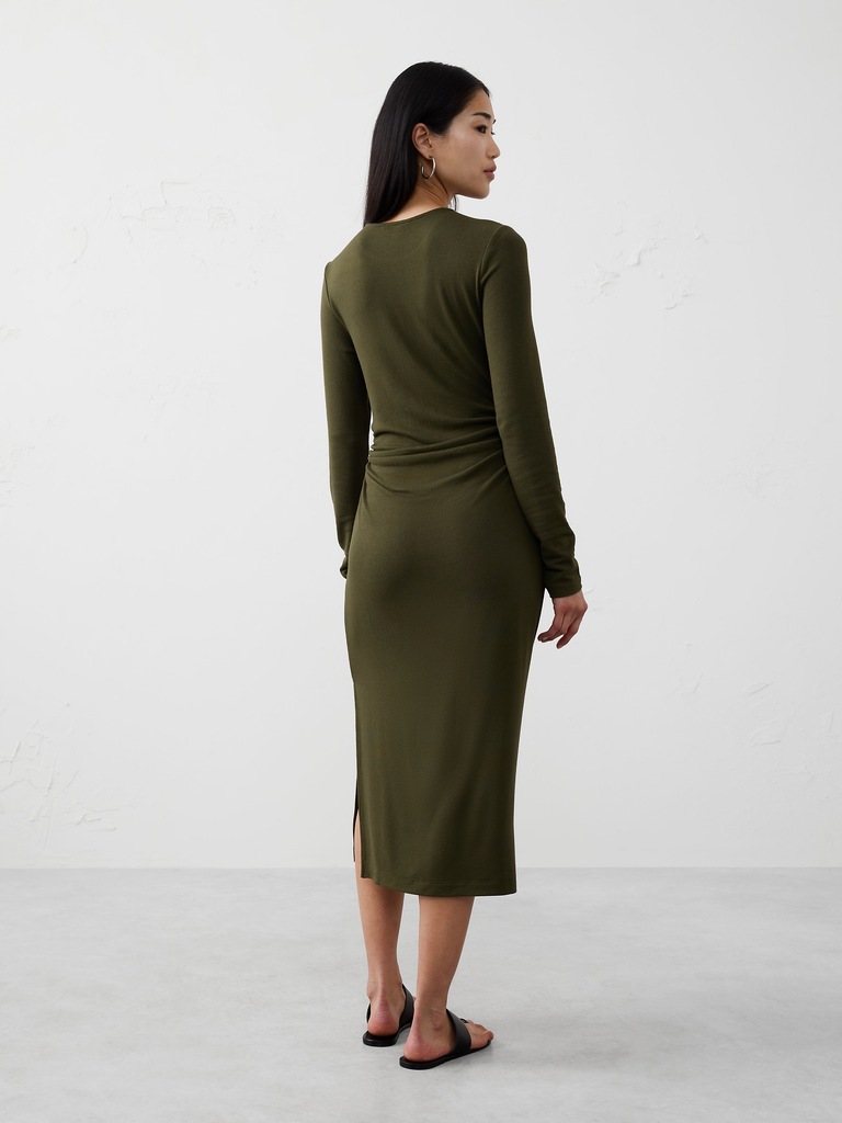 Soft Luxe Shirred-Side Midi Dress