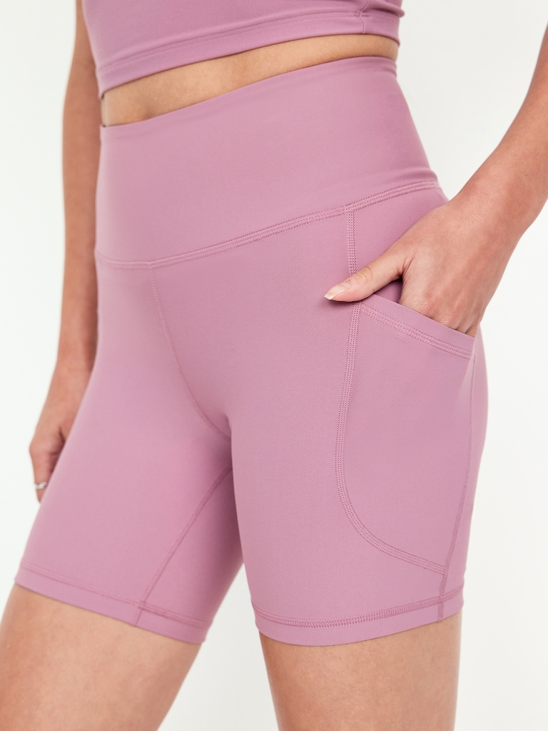 High-Waisted PowerSoft Pocket Biker Shorts -- 6-inch inseam