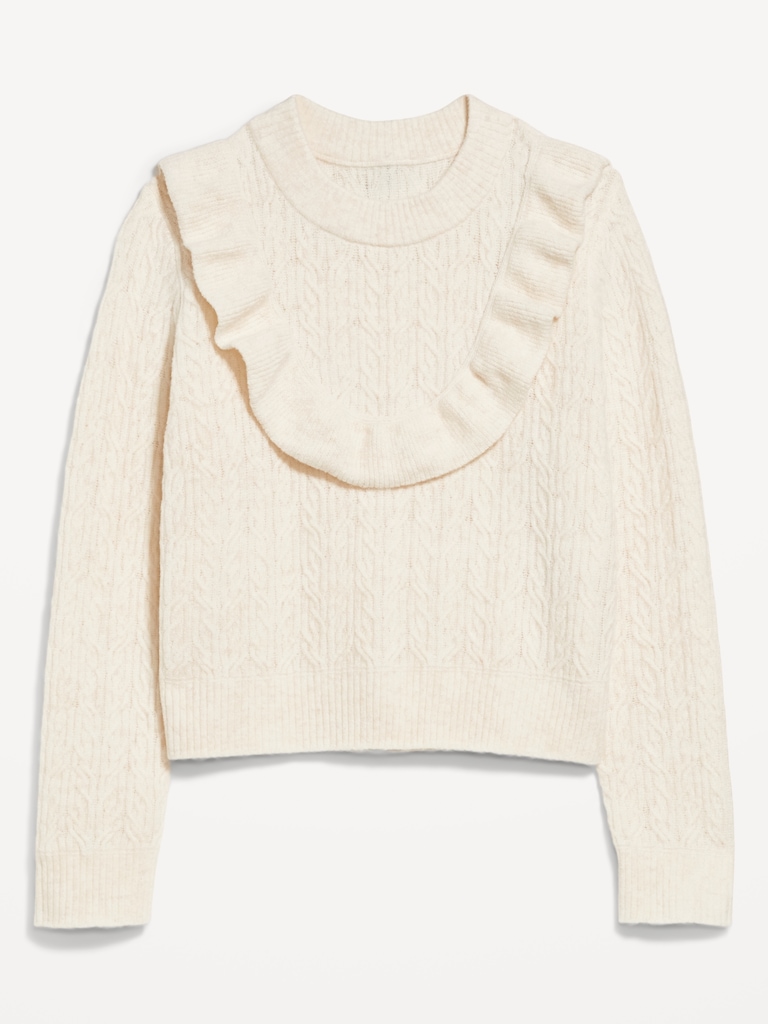 Wool-Blend Cropped Ruffle Sweater