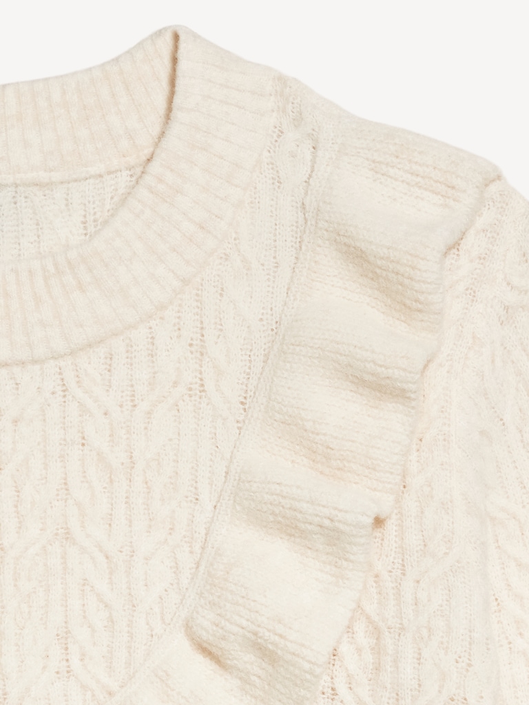 Wool-Blend Cropped Ruffle Sweater