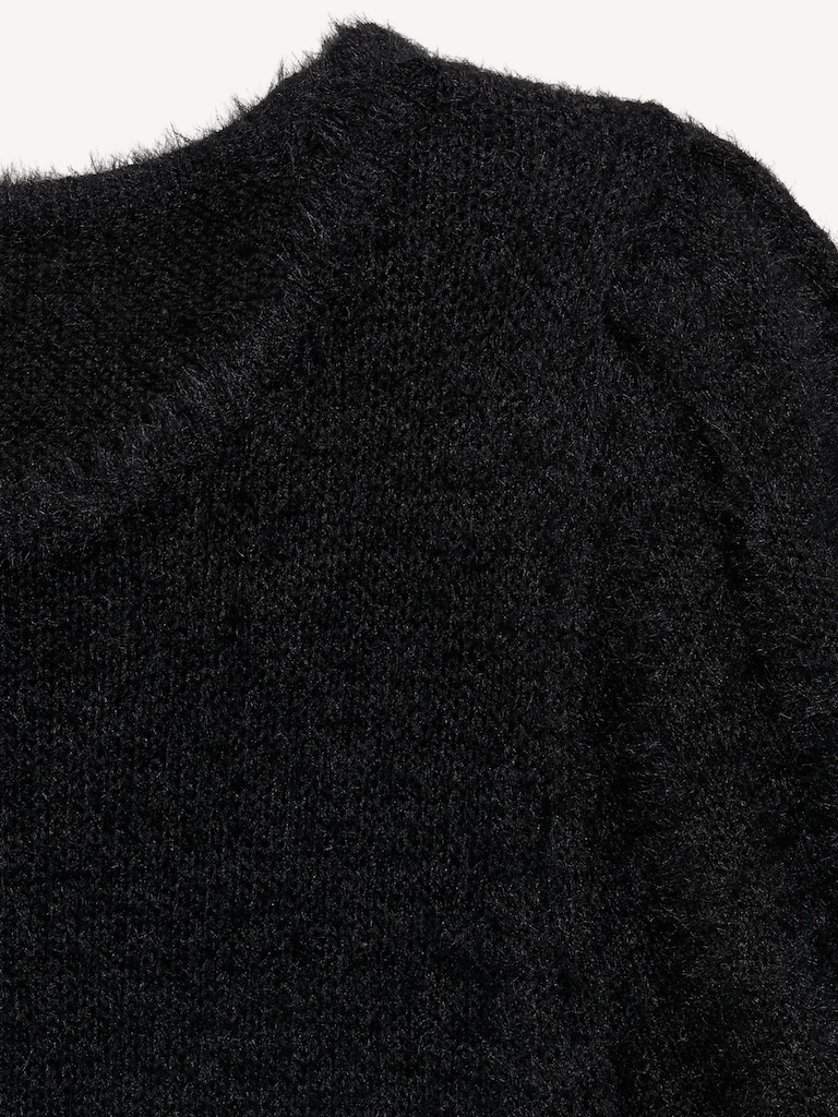 Cropped Puff-Sleeve Eyelash Sweater