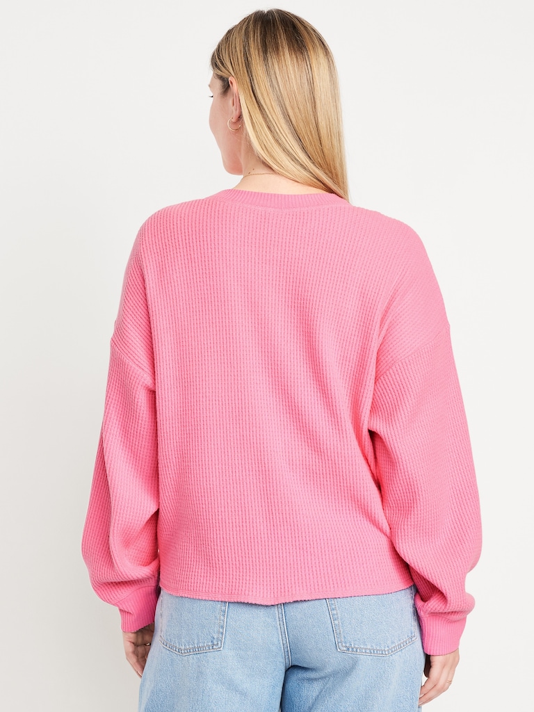 Oversized Cozy Waffle Henley Top